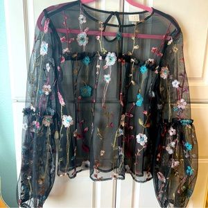 A New Day Embroidered Mesh floral Top